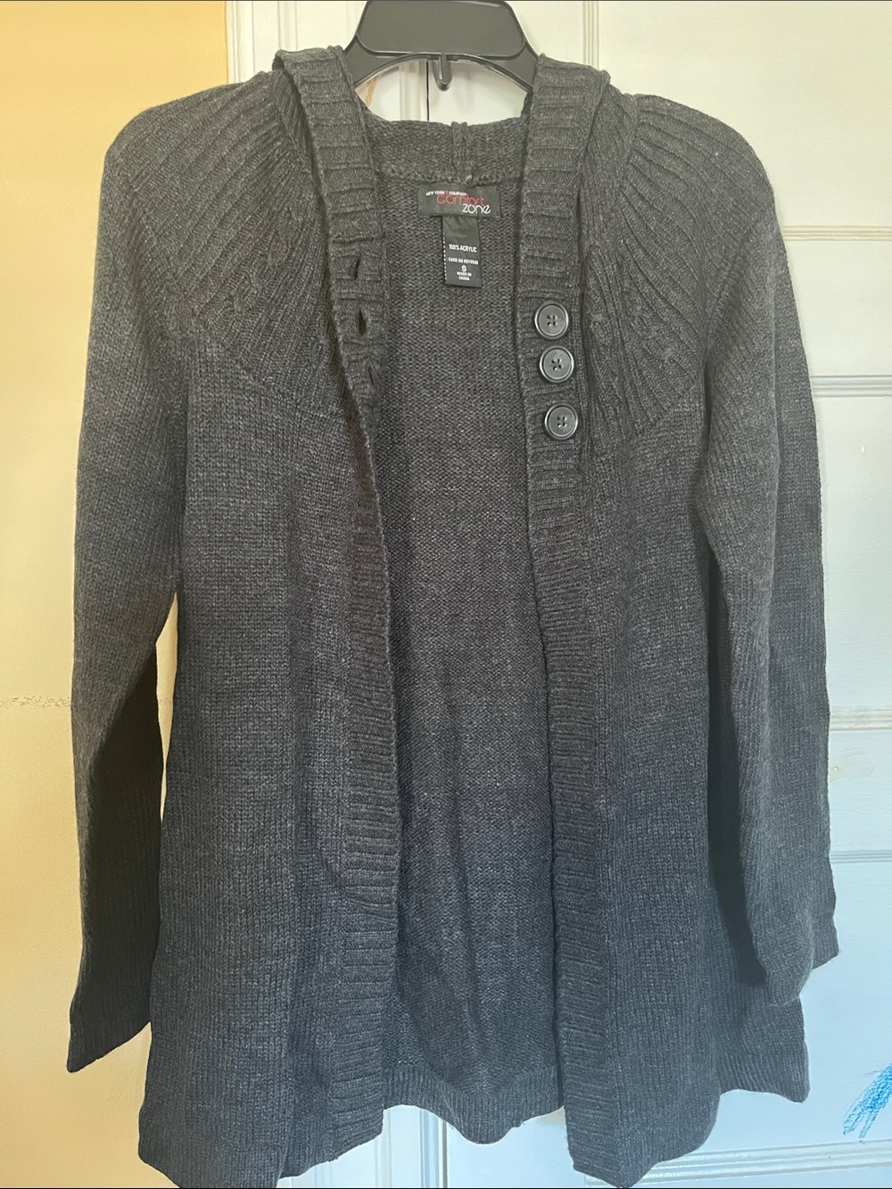 George Charcoal Open-Front Ribbed-Shoulder Cardigan with Button Detail